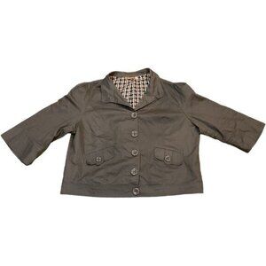 Womens Cropped Gray Jacket With Colorful Lining & Button Front 2X